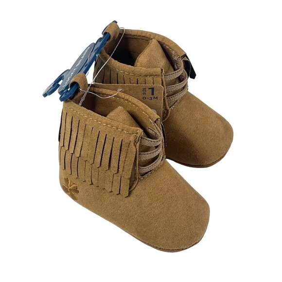 Lucky Brand Baby Girls Fringe Faux Suede Booties Size 1 Tan - Picture 1 of 11